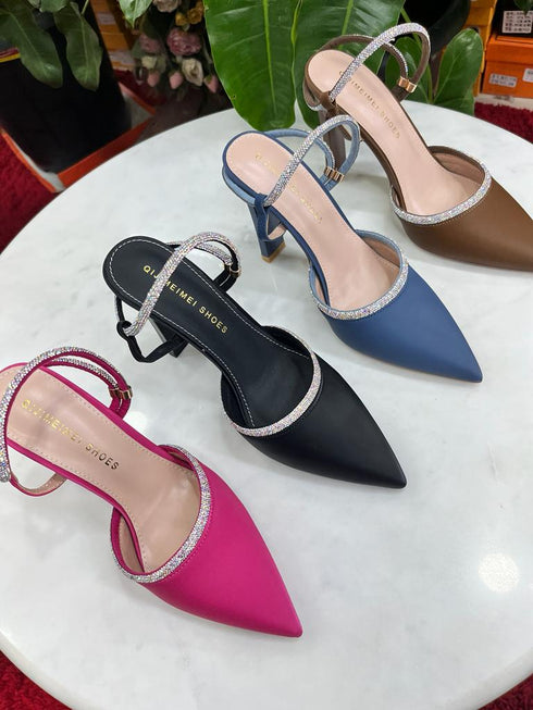 Closed Pointy Toe Adjustable Ankle Strap Heels